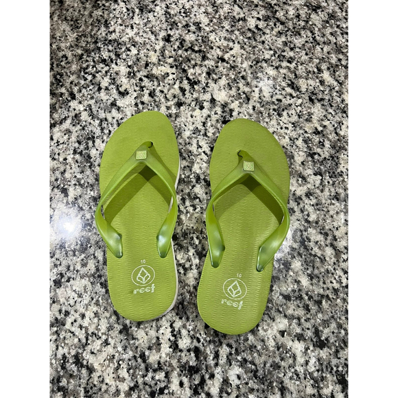 Reef Womens Green White Open Toe Slip on Flat Flip Flop Sandals Size 10 - Picture 1 of 6